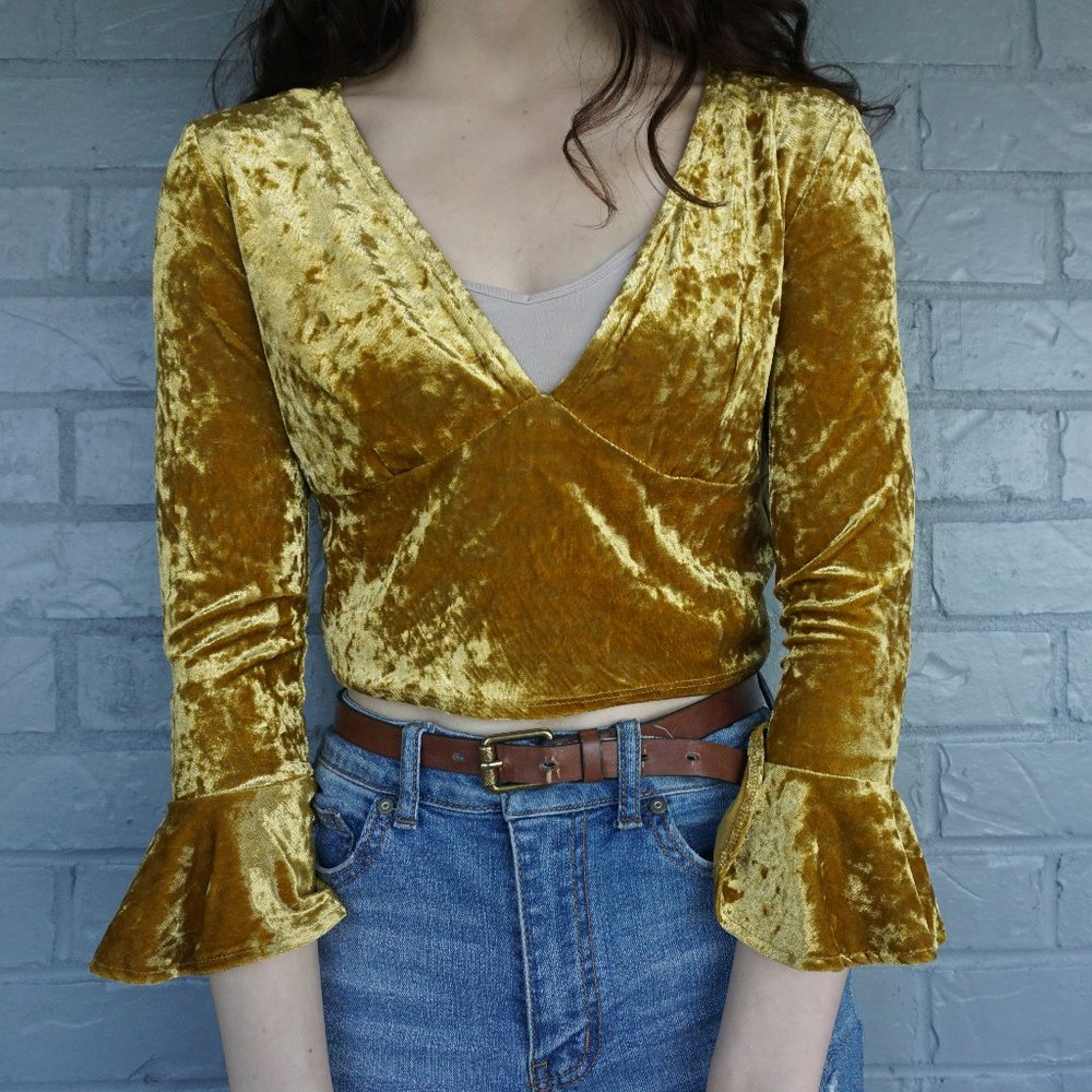 Forever 21 Yellow Velvet Crop Top
